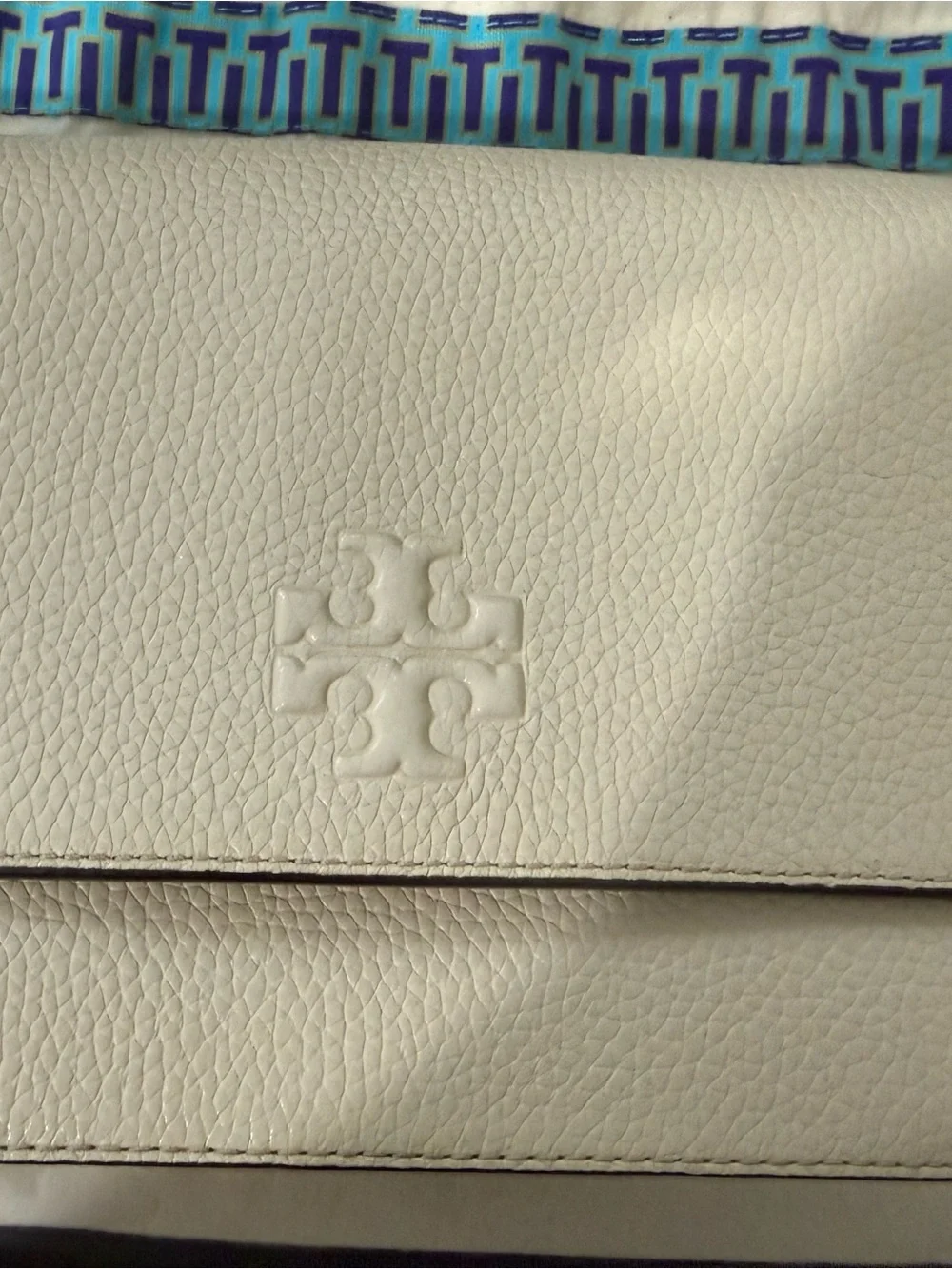 Tory Burch Cream Pebbled Leather Crossbody with Tassel(barely used)